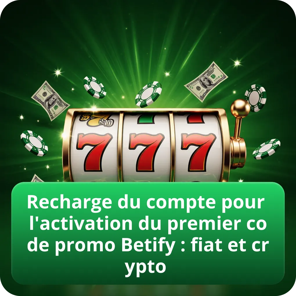 Recharge du compte pour l'activation du premier code promo Betify : fiat et crypto